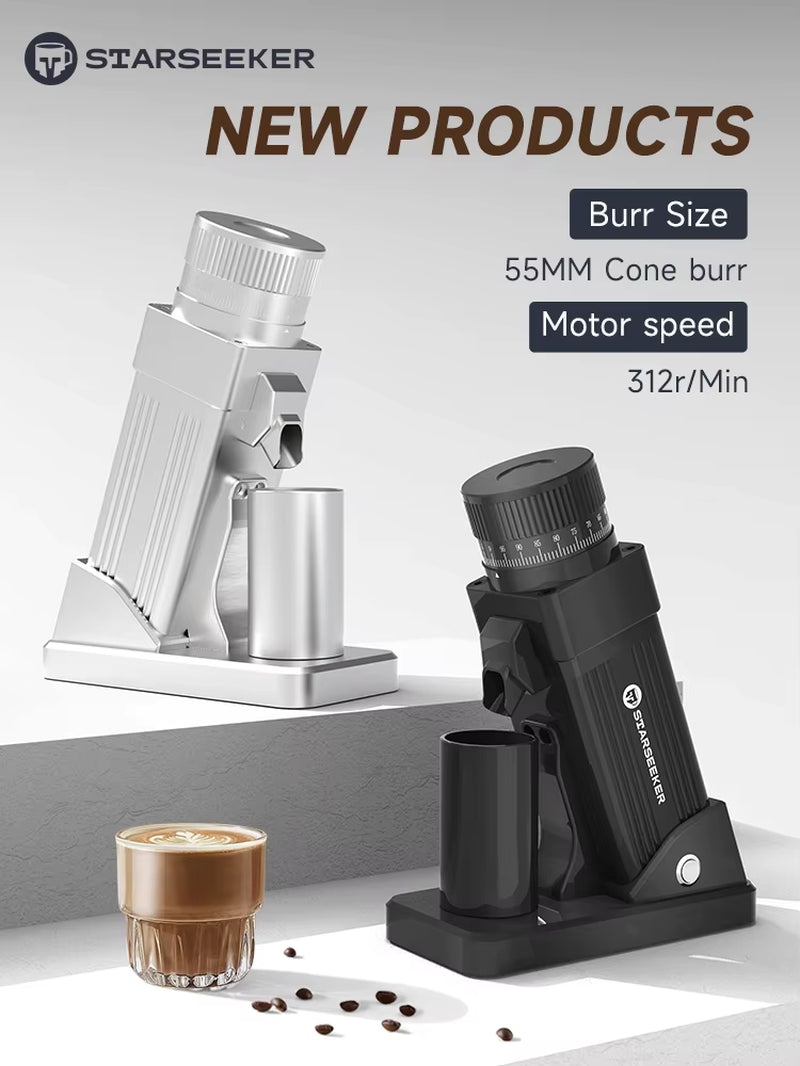 E55 Electric Coffee Grinder 55MM Espresso Cone Burr Stepless Fineness Adjustment Cold Brew Bean Grinder Black Sliver