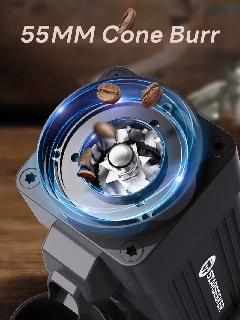 E55 Electric Coffee Grinder 55MM Espresso Cone Burr Stepless Fineness Adjustment Cold Brew Bean Grinder Black Sliver