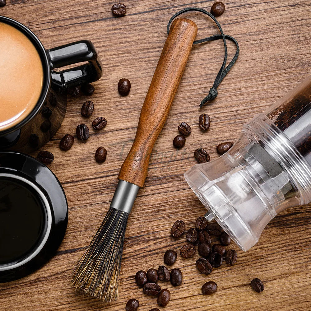 Coffee Grinder Cleaning Brush with Natural Bristles Lanyard Machine Cleaner Tool for Barista Home Kitchen WF922