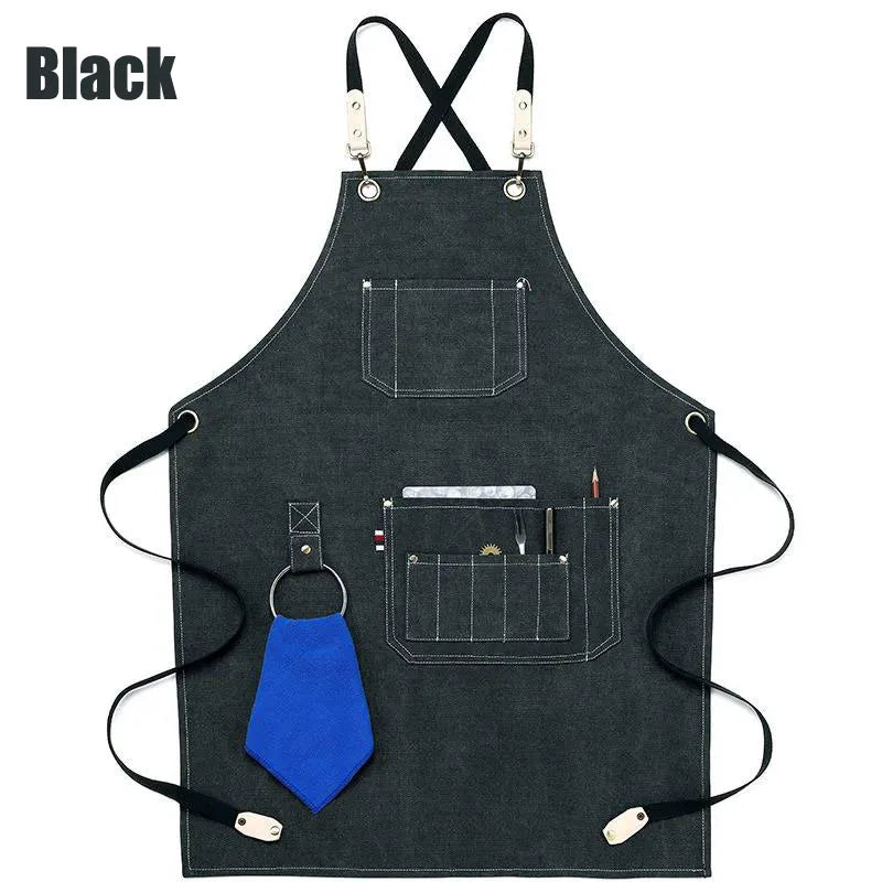 Canvas Bib Fabric Chef Kitchen Apron Women Men Barista Bartender Pockets Home Barber Coffee Restaurant Protective Pinafore