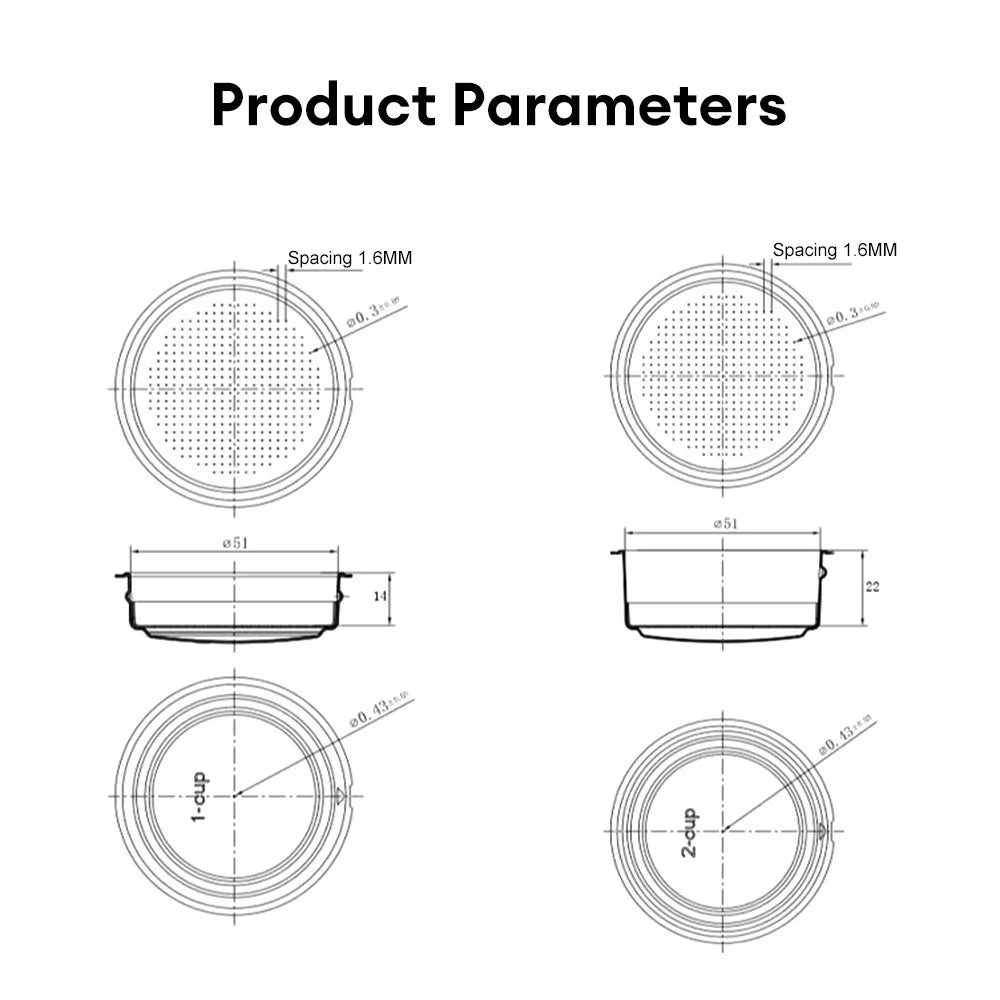 51Mm Stainless Steel Coffee Filter Basket 1/2 Cup Espresso Machine Dripper Portafilter Coffee Maker Strainer Coffee Puck Screen