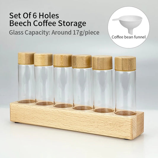 Coffee Beans Storage Tube Single Dose Glass 17G 22G Walnut Based Container with Funnel Espresso Accessories Goods Barista Tools