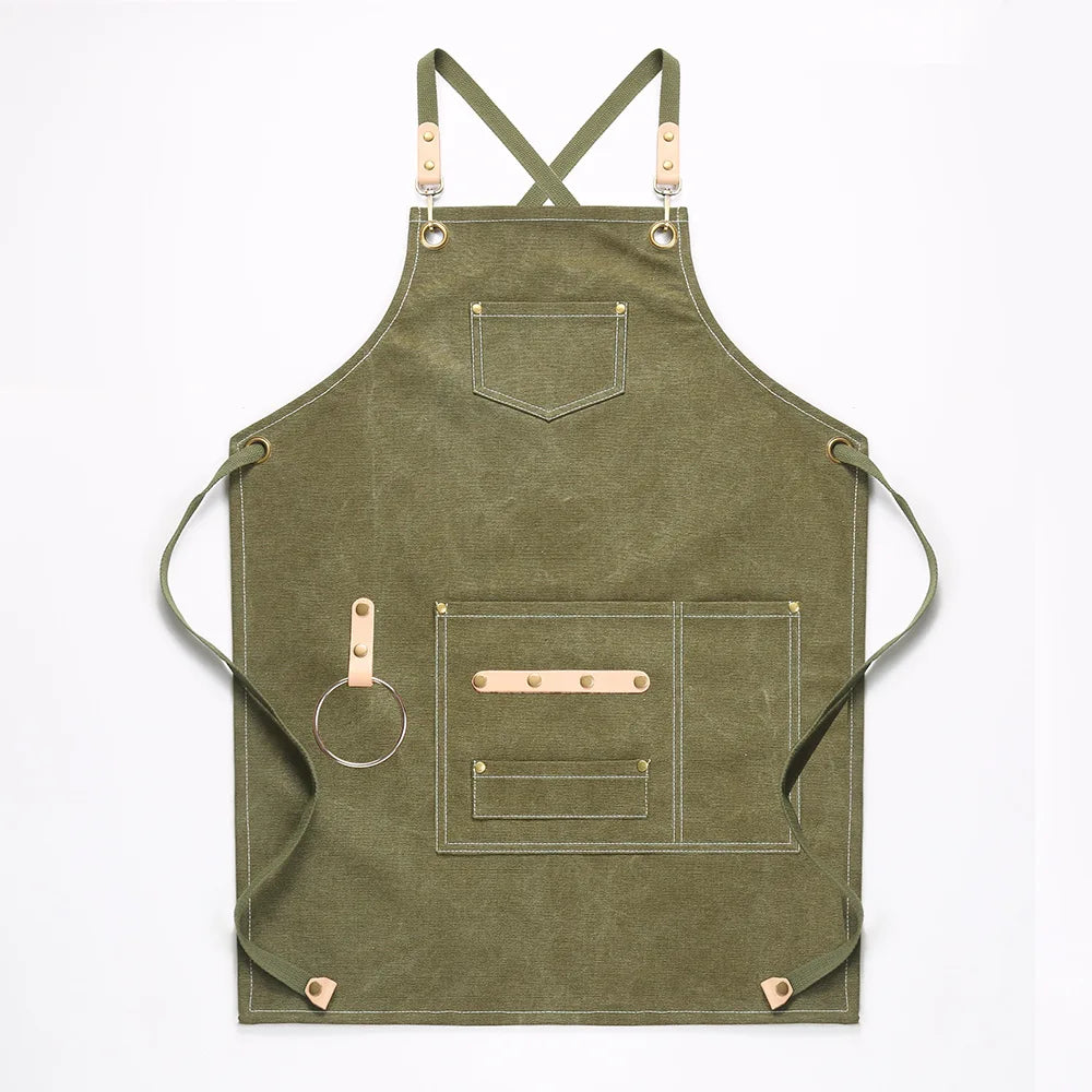 Canvas Bib Fabric Chef Kitchen Apron Women Men Barista Bartender Pockets Home Barber Coffee Restaurant Protective Pinafore