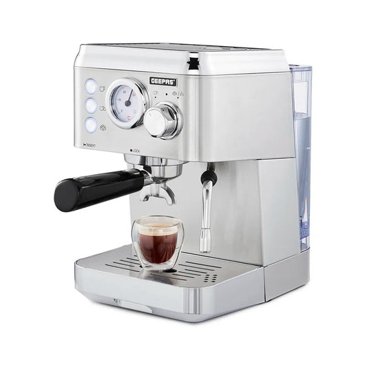 Espresso & Cappuccino Coffee Machine Milk Frother, 15 Bar Pressure- 1.8L Water Tank, 1140W - Silver