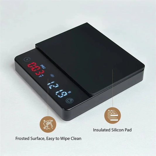 Compact Nano Coffee Scale with Timer, Auto Tare Touch Sensor, and Silicone Cover for Espresso Brewing